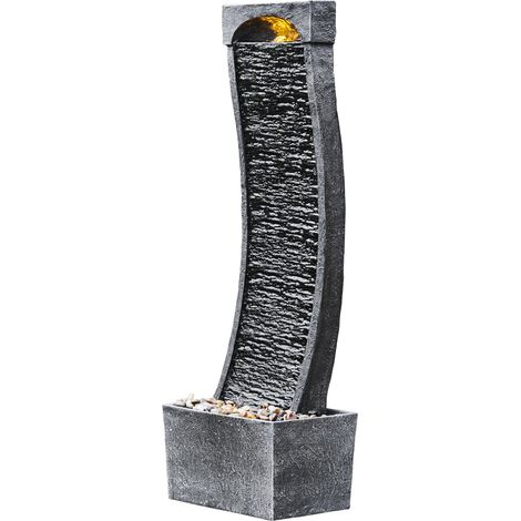 Teamson Home Garden Outdoor Water Feature, Large Curved Tall Water Fountain, Waterfall Design, With LED Lights, Slate Effect, 34 x 22 x 98 (cm) (1/5)