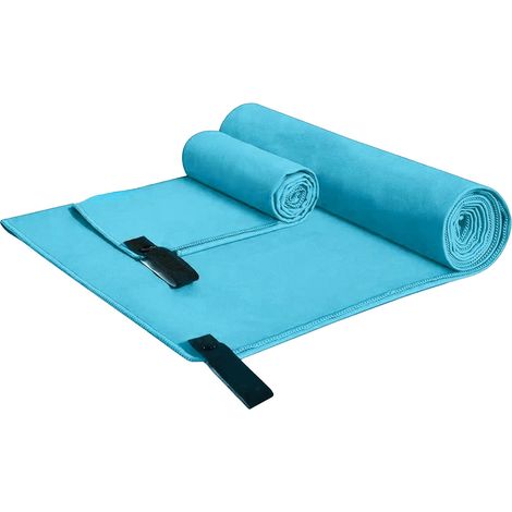 Serviettes en microfibre de tailles assorties, séchage rapide, absorbantes, idéales pour la salle de sport, le sport et les activités de plein air, bleu clair (1/5)