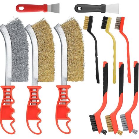 Lot de 11 Brosses Métalliques et Outils de Nettoyage - 3 Grandes + 3 Moyennes + 3 Petites Brosses + 2 Petits Grattoirs - Pour Soudure, Décapage et Anti-Rouille (1/5)