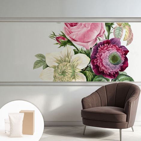 Papier peint intissé mural avec colle pour salon et chambre Décoration murale rapide - Colle incluse gratuite Bouquet de fleurs 250x104 cm (1/5)