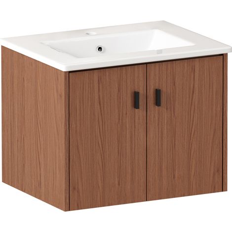 Mobile bagno 60 cm marrone rossiccio con lavabo in ceramica e 2 ante a chiusura soft HOMVRA (1/5)
