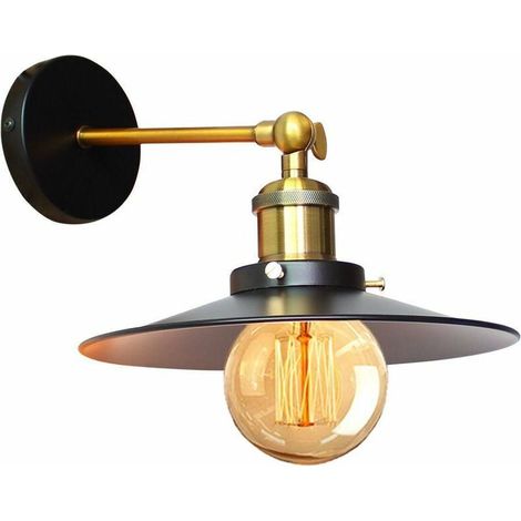 Applique Murale Industrielle 22cm en Métal fer, Lampe Rétro Loft Éclairage Vintage Edison Douille E27 pour Décoration de Maison , Bar , Restaurants, Café, Club, Noir (1/4)