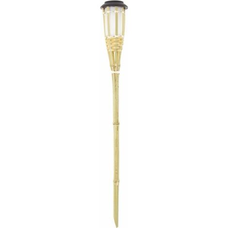 Balise solaire LED en bambou 74 cm – Effet flambeau – Alimentation solaire – IP44 – Couleur lumière blanc chaud (1/5)