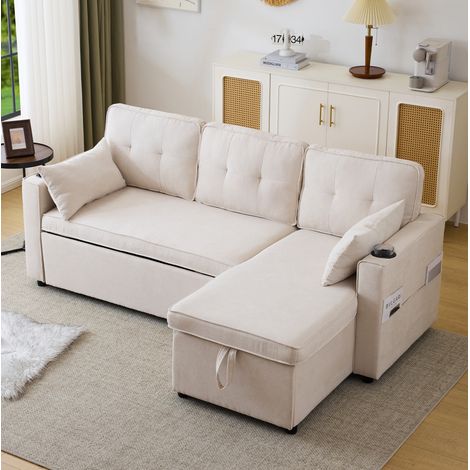 Divano angolare convertibile con contenitore, 3 posti, 211 x 130 x 86 cm, beige HAVRYA (1/5)