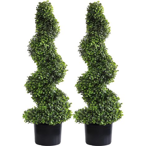 momoplant Set of 2 Artificial Spiral Trees, 3ft/90cm Boxwood Topiary Tree Decorative Fake Plants UV Protected for Home Indoor Outdoor Garden (1/5)
