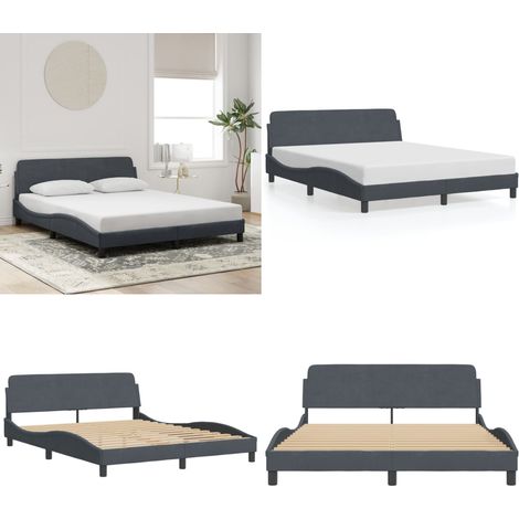 Cadre de lit sans matelas gris foncé 160x200 cm velours - Cadre De Lit - Lit Double - Lit Velours - Lit Design - Literie - Home & Living (1/5)
