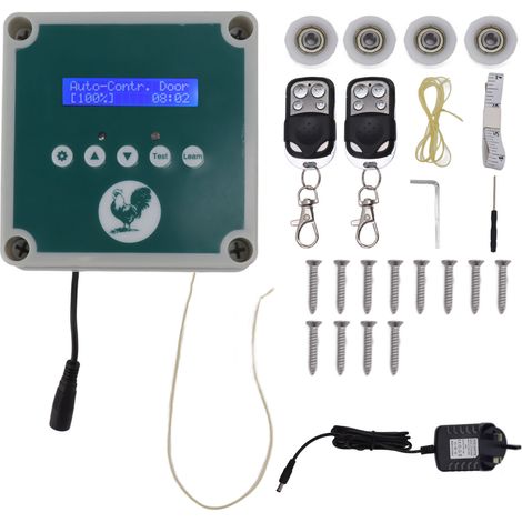 Porte automatique pour poulailler IP44 avec télécommande, motorisation, minuterie et capteur lumineux, kit pour enclos, 100-240V prise UK. (1/5)
