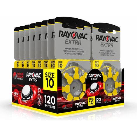 120 Piles pour appareils auditifs Rayovac Extra modèle 10, Longue durée, compatibilité Universelle, sans Mercure (15 blisters de 8 Piles) (1/5)