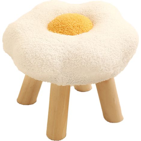 Tabouret Petit Pied Tournesol Mignon Velours Doux Haute Résilience Bois pour Chambre Salon Canapé Blanc (1/5)