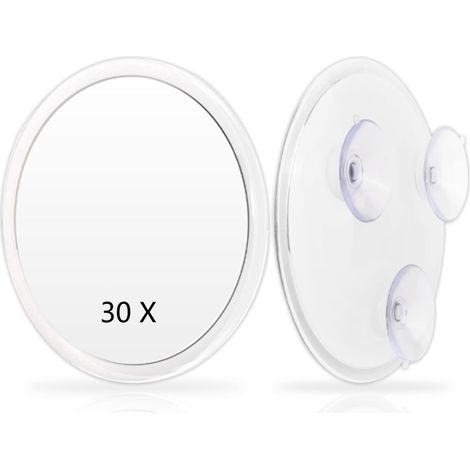 Miroir grossissant à ventouses Blanc - Miroir de maquillage à ventouses - Grossissement x30 - Ø15 cm - pour un usage domestique, en institut de beauté (1/5)