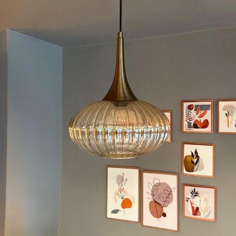 Bamyum Elegant Suspension Luminaire Verre Rétro en Metal de 30 cm, Lustre de Salon Vintage, Éclairage de Plafond pour Chambre et Cuisine (1/4)