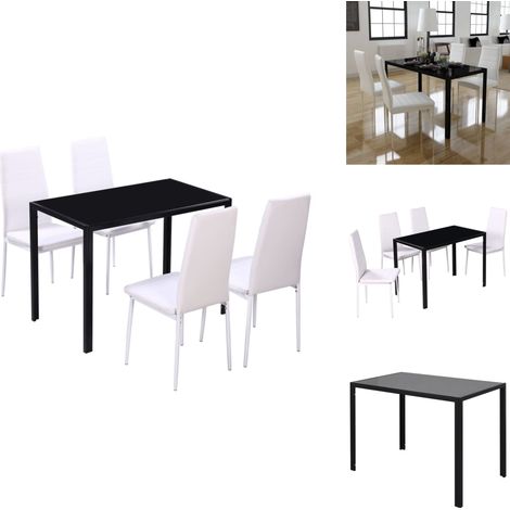 The Living Store Essgruppe Tisch Stühle 5-tlg. Kunstleder Schwarz und Weiß - Esszimmer (1/5)
