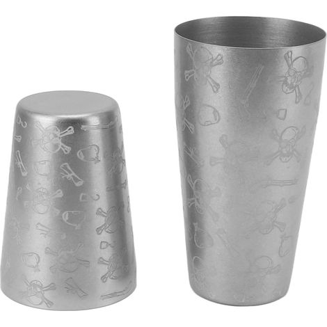 Cocktailshaker im Boston-Stil aus Edelstahl für Hobby-Barkeeper. Totenkopf-Design, ohne Boden. (1/5)