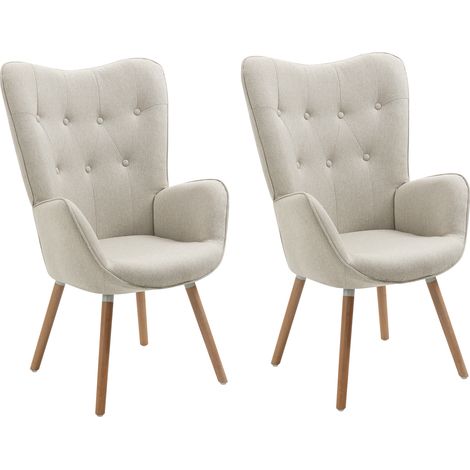 MEUBLES COSY Deux fauteuils lounge de style scandinave, avec revêtement en tissu et pieds en bois massif, adaptés aux chambres et aux salons, beige. (1/5)