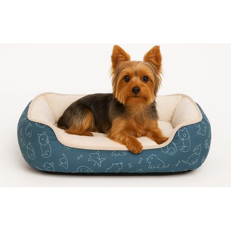 Panier Chien – Lilly Bleu – 50 cm – Peluche Moelleuse et Textile léger – Rembourrage Fibres Polyester – Fond antidérapant (1/5)