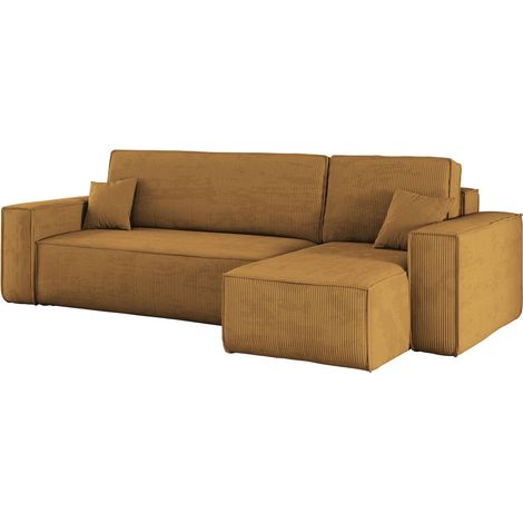 Ecksofa mit schlaffunktion und bettkasten, Eckcouch BEST stoff Poso Dicker Cord viele farben Senffar (1/5)