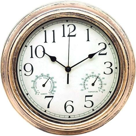 Horloge de Jardin Extérieur Rétro 12 Pouces (30cm) - avec Thermomètre et Hygromètre - Décoration