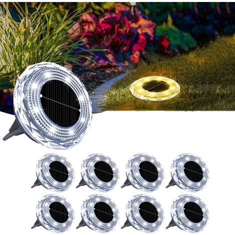 Lot de 8 lampes souterraines blanc chaud solaires, pour extérieur éclairage d'ambiance, pour pelouse, décoration d'intérieur, 6 x 7 cm (1/5)
