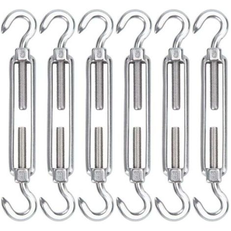 M5 Tendeur Cable Acier Inoxydable, Lot de 6 Tendeur de Fil Crochet et Crochet Réglable Heavy Duty Tension Hook & Hook pour Corde Cable Fil à Linge, Grillagefor Sun Shade Installation (1/5)