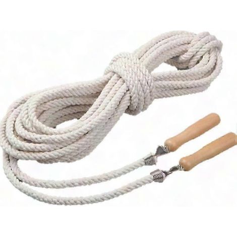 Corde à sauter longue 5m/7m/10m pour enfants et adultes - Poignées en bois, idéale pour sports scolaires et activités collectives d'équipe (1/5)