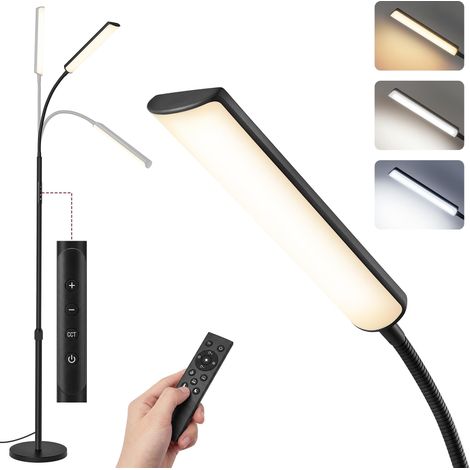 Lampadaire, Lampe de Lecture 15 W, Hauteur Réglable 141‑175 cm, Col de Cygne Orientable à 360°, Minuterie et Fonction Mémoire, Télécommande, pour Salon, Noir Mat LFL007BD02 (1/5)
