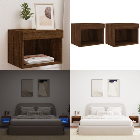 Tables de chevet murales avec lumières LED 2 pcs chêne marron - Table De Chevet Murale - Luminaire Led - Meubles Tv - Éclairage Rgb - Rangement Nuit - Home & Living (1/5)