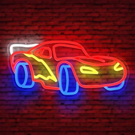 Décoration murale en néon pour voiture de course, intensité variable, LED, pour chambre d'enfant, salle de jeux, anniversaire (1/5)