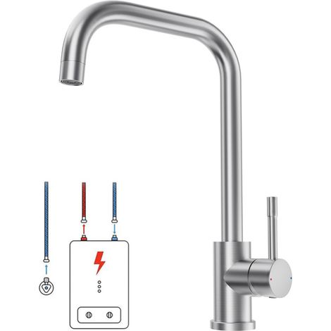 LONHEO MAX Niederdruck Wasserhahn Küche Armatur aus Edelstahl, 360° Schwenkbar Küche Mischbatterie Einhebelmischer für Kaltwasser und einen Wasserboiler konzipiert, 7-förmig (1/5)