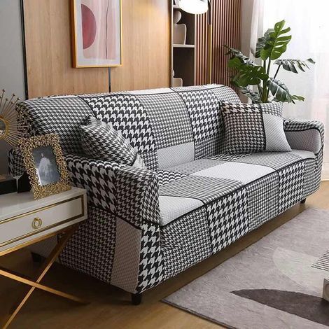 Housse de Canapé 2 Place 140180cm Couverture Canapé avec Accoudoirs Moderne Couvre Canapé Elastique Universelle Revêtement de Canapé Housse de Protection Plaid noir et blanc (1/3)