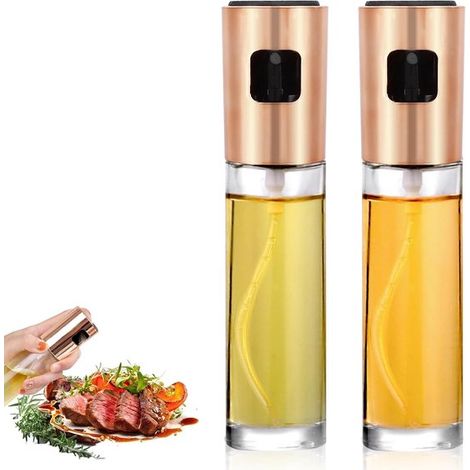 Juego de 2 botellas pulverizadoras de aceite color oro rosa, dispensadores de aceite de oliva, jeringa multiusos para cocinar, hornear, asar y cocinar a la parrilla.