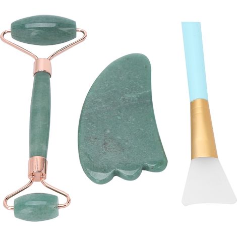 Rouleau Double Tête Massage Visage et Corps - Set Gua Sha, Brosse Masque, Planche de Sculpture Verte (1/5)
