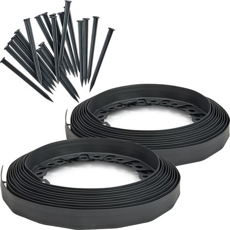 Garronda Bordure Rouleau Flexible 20 m, Hauteur 4 сm, Bordurette Jardin Plastique Noir avec 40 Piquets, Délimitation Pelouse Massifs Potager, GD-0158