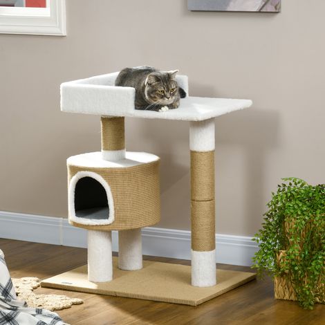 Albero tiragraffi 70 x 49 x 79 cm con cuccia e piattaforma, fino a 8 kg, marrone DESVIAE (1/5)