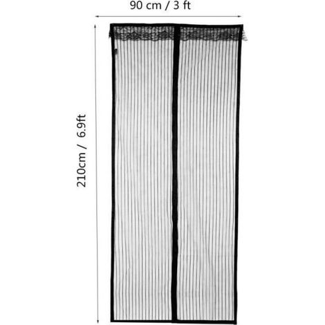 Rideau Magnetique - 100 x 210 cm - Pour Porte D'Entree Balcon Terrasse - 26 Aimants - Noir (1/4)