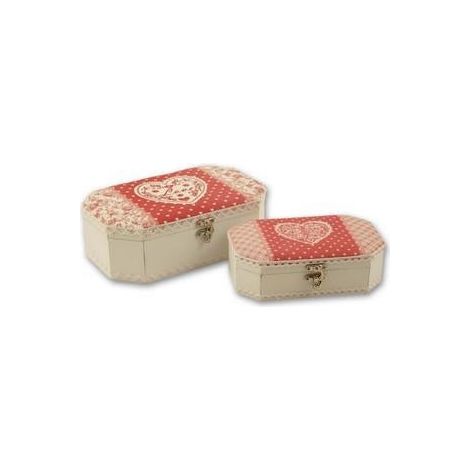 Scatola legno bianco tessuto rosso, 24x14,5x8,5 cm