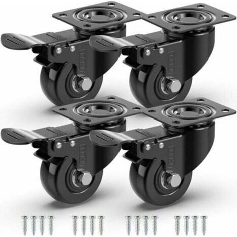 4 roulettes pivotantes pour meubles avec frein + vis – 50 mm, jusqu'à 200 kg – ne marquent pas le sol, roulettes robustes – r (1/5)