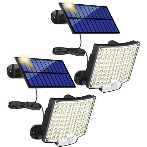 Lot de 2 lampes solaires d’extérieur - 106 LED - Avec détecteur de mouvement - Étanchéité IP65 - Angle d'éclairage de 120 ° - Applique solaire de jardin avec 5 m de câble (1/5)