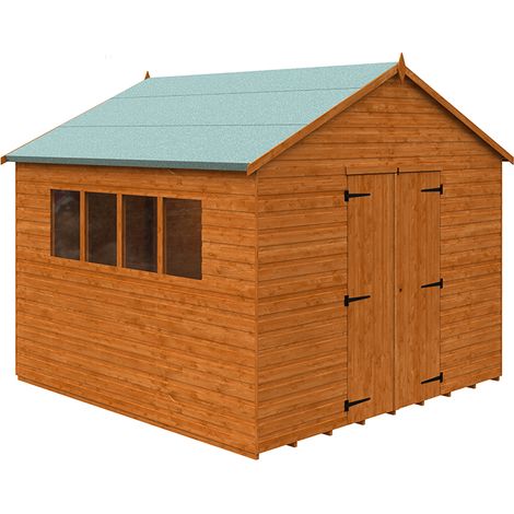 10 x 10 Feet Xl Workshop 12mm Shed - Solid Wood/Softwood/Pine - L295 x W295 x H268.5 cm - Burnt Orange