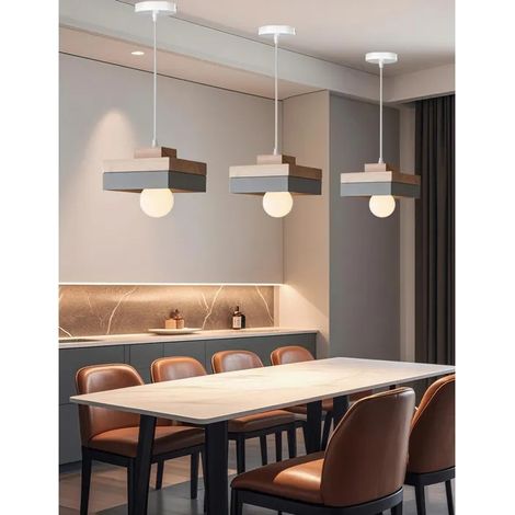 4x Lustre Moderne en Carré Bois 18cm,Lampe Suspension Vintage Industriel E27 Lampe de Plafond Style Nordique pour Salon Cafes (1/5)