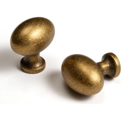 Boutons de meubles ovales en laiton antique — Alliage de zinc — Conviennent aux tiroirs de commodes. armoires. penderies. etc. (Lot de 10. finition laiton antique. boutons en forme d'œuf)