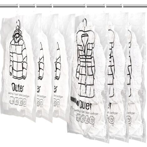 Lot de 6 sacs de rangement sous vide suspendus et réutilisables, gain de place, avec crochets. (1/5)