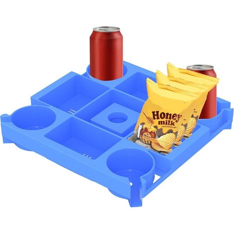 Plateau pour Parasol de Table Modèle portable avec porte-verres et fentes Support à boissons pour parasol Pour terrasse extérieur jardin cour patio bord de mer piscine (1/5)