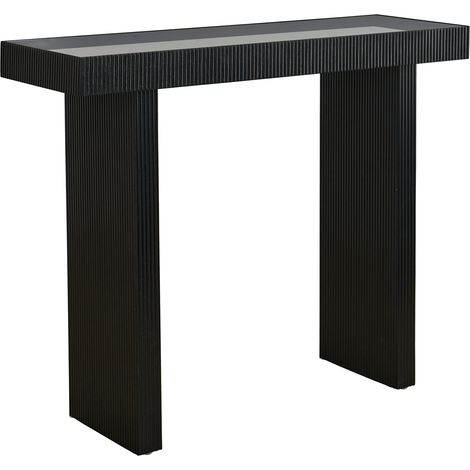 Console SVITA ALVARO aspect rotin pour couloir étroit 110 x 38 x 85 cm noir/naturel (1/5)