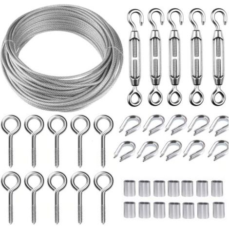 Corde en Acier Inoxydable à Suspendre Kit,30M/2mm Câble en Acier Inoxydable Revêtu avec M5 Tendeurs,Kit Cable Métallique 2mm pour Plantes Grimpante,Corde a linge,Rambarde,Cable de Garde Corps NPTERBL (1/5)