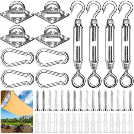 Kit de fixation robuste pour voile d'ombrage triangulaire et carrée 44 pièces, En acier inoxydable 304, Rectangulaire M6 (1/5)