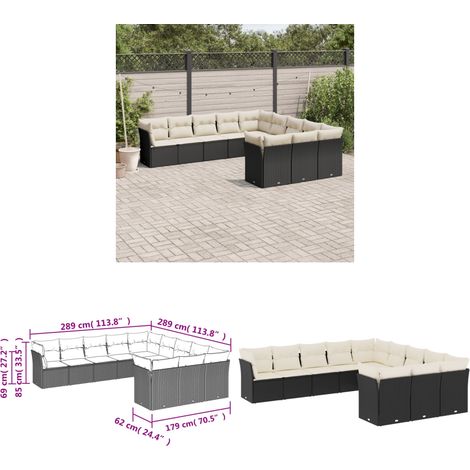 11-tlg. Garten-Sofagarnitur mit Kissen Schwarz Poly Rattan - Gartensorganisation - Outdoor Möbel - Gartenlounge - Lounge Set - Rattan Sofa - Home & Living (1/3)