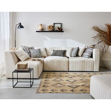 Nova - modulares ecksofa links - 4-sitzer - aus samt - beige