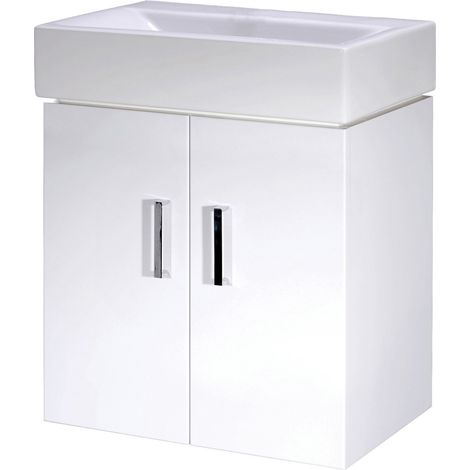 Nuie Mayford Wall Hung 2-Door Vanity Unit with Basin 450mm Wide - White