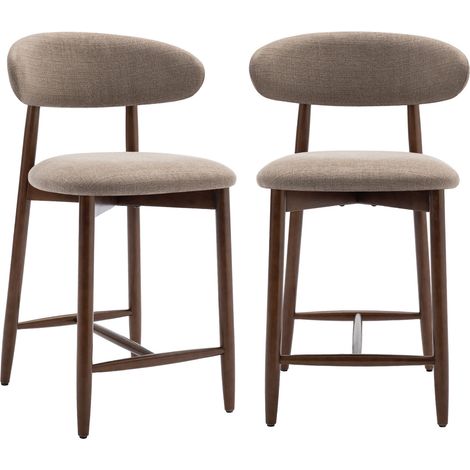 COLAMY B6269-2P-CAM-FB Lot de 2 chaises de bar – Tabourets modernes avec dossier haut, assise confortable en tissu, pour comptoir, îlot de cuisine ou salle à manger-structure en bois