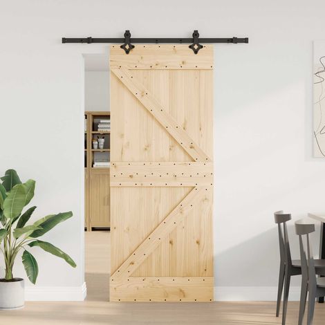Puerta Corredera  Natural y negro 85 x 210 cm (152,5 cm)